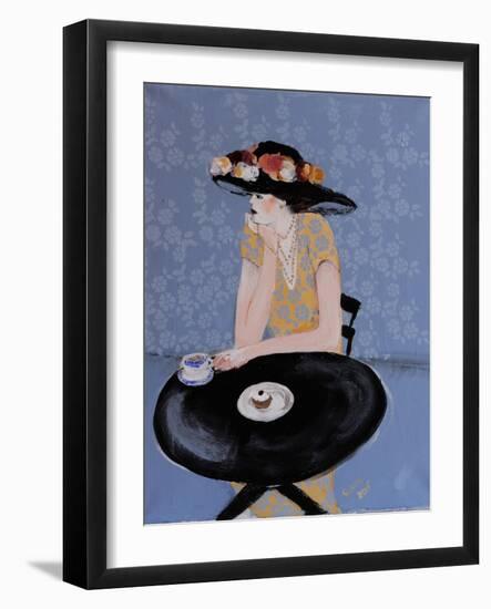Lady Seated at Table in Black Hat with Flowers, 2015-Susan Adams-Framed Giclee Print