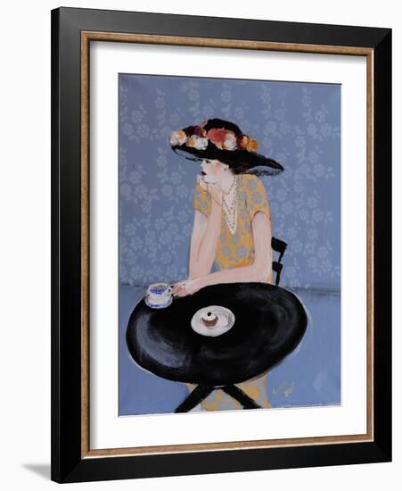 Lady Seated at Table in Black Hat with Flowers, 2015-Susan Adams-Framed Giclee Print