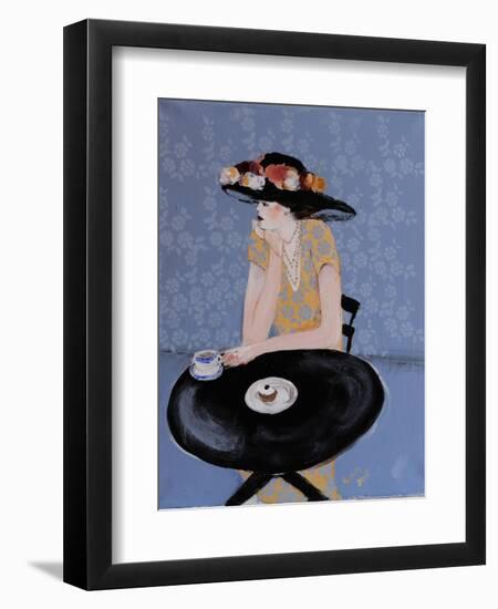 Lady Seated at Table in Black Hat with Flowers, 2015-Susan Adams-Framed Giclee Print