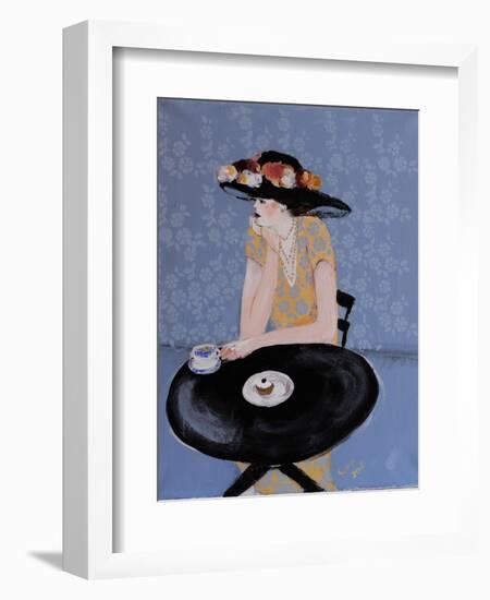 Lady Seated at Table in Black Hat with Flowers, 2015-Susan Adams-Framed Giclee Print