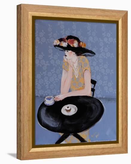 Lady Seated at Table in Black Hat with Flowers, 2015-Susan Adams-Framed Premier Image Canvas