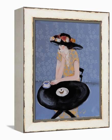 Lady Seated at Table in Black Hat with Flowers, 2015-Susan Adams-Framed Premier Image Canvas