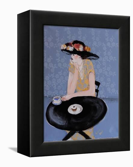 Lady Seated at Table in Black Hat with Flowers, 2015-Susan Adams-Framed Premier Image Canvas