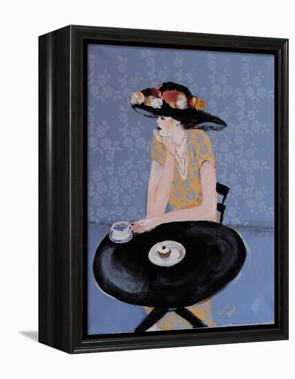 Lady Seated at Table in Black Hat with Flowers, 2015-Susan Adams-Framed Premier Image Canvas