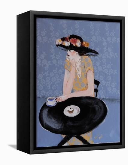 Lady Seated at Table in Black Hat with Flowers, 2015-Susan Adams-Framed Premier Image Canvas