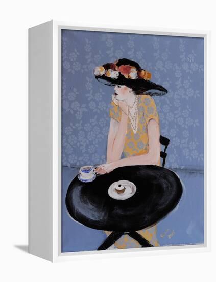 Lady Seated at Table in Black Hat with Flowers, 2015-Susan Adams-Framed Premier Image Canvas