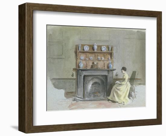 Lady Seated by Fireplace-George Goodwin Kilburne-Framed Giclee Print