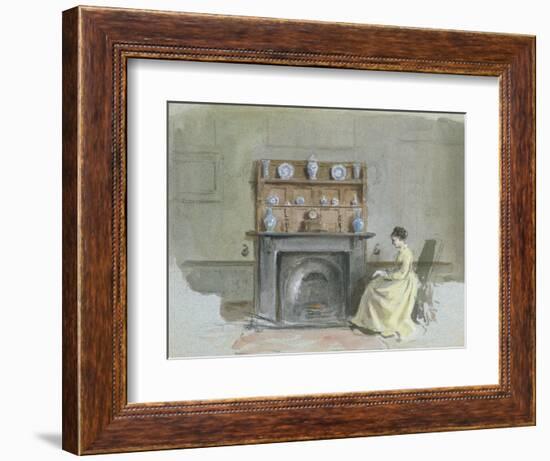 Lady Seated by Fireplace-George Goodwin Kilburne-Framed Giclee Print