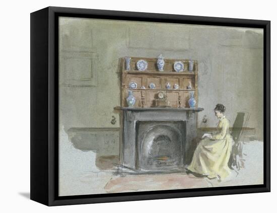 Lady Seated by Fireplace-George Goodwin Kilburne-Framed Premier Image Canvas