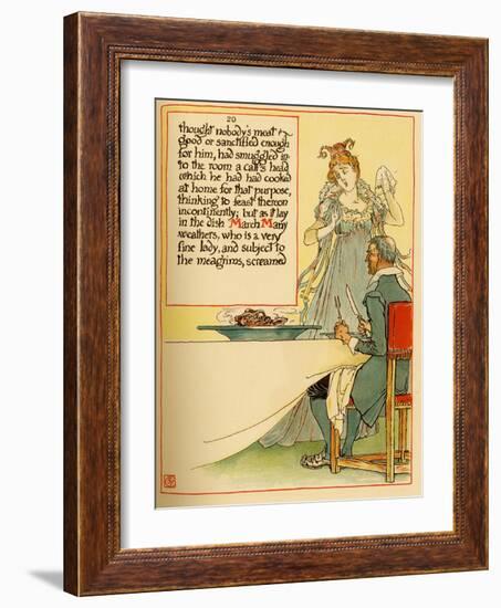 Lady Serves A Calves Head Which She Had Cooked At Home-Walter Crane-Framed Art Print