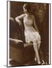 Lady Sits Negligently in Her Undies, Bra French Drawers or Knickers and Stockings-null-Mounted Photographic Print