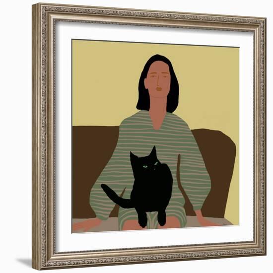 Lady Sitting with Black Cat.-Sharyn Bursic-Framed Photographic Print