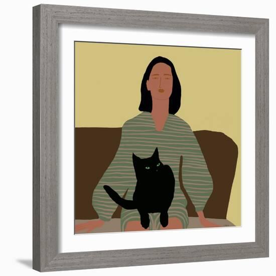 Lady Sitting with Black Cat.-Sharyn Bursic-Framed Photographic Print