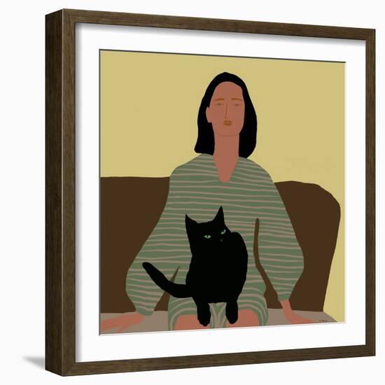 Lady Sitting with Black Cat.-Sharyn Bursic-Framed Photographic Print