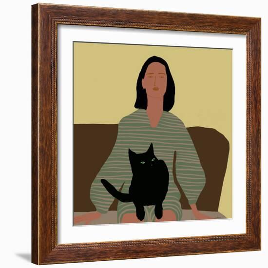 Lady Sitting with Black Cat.-Sharyn Bursic-Framed Photographic Print