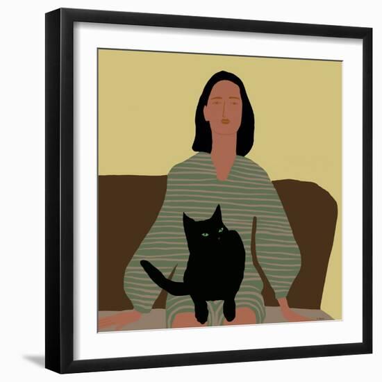 Lady Sitting with Black Cat.-Sharyn Bursic-Framed Photographic Print