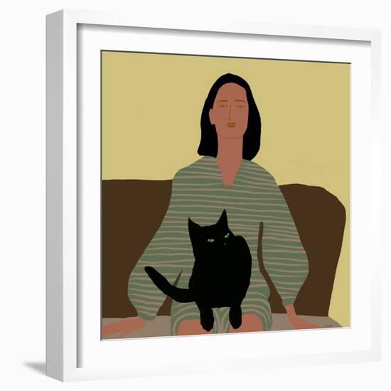 Lady Sitting with Black Cat.-Sharyn Bursic-Framed Photographic Print