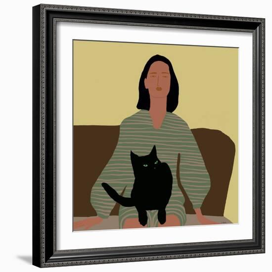 Lady Sitting with Black Cat.-Sharyn Bursic-Framed Photographic Print