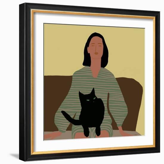 Lady Sitting with Black Cat.-Sharyn Bursic-Framed Photographic Print