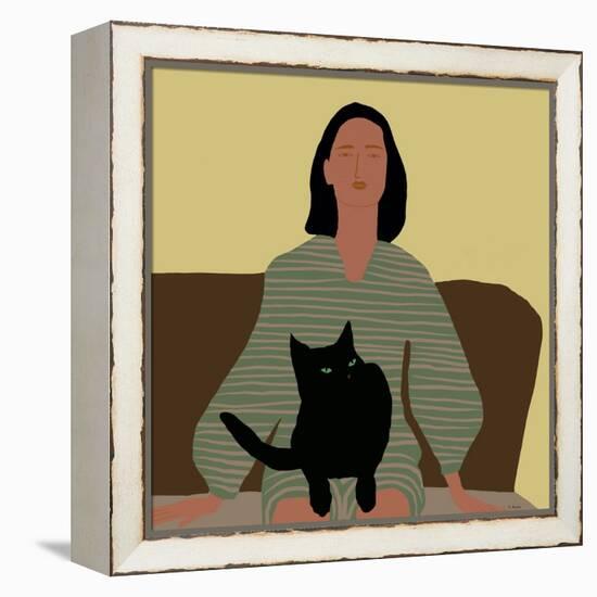 Lady Sitting with Black Cat.-Sharyn Bursic-Framed Premier Image Canvas