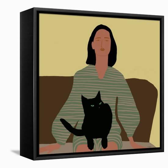 Lady Sitting with Black Cat.-Sharyn Bursic-Framed Premier Image Canvas