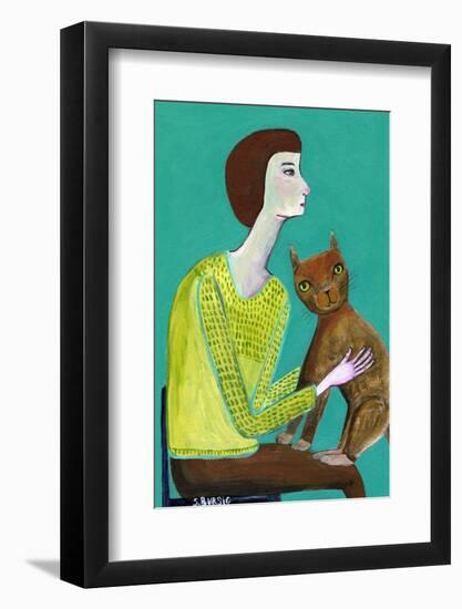 Lady Sitting with Brown Cat Cat Lover-Sharyn Bursic-Framed Photographic Print