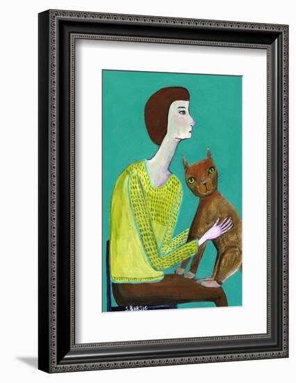 Lady Sitting with Brown Cat Cat Lover-Sharyn Bursic-Framed Photographic Print