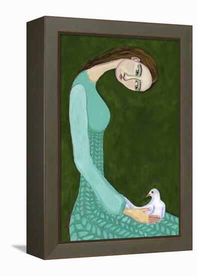 Lady Sitting with White Dove Bird Woman-Sharyn Bursic-Framed Premier Image Canvas