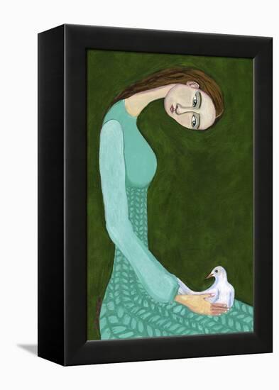 Lady Sitting with White Dove Bird Woman-Sharyn Bursic-Framed Premier Image Canvas