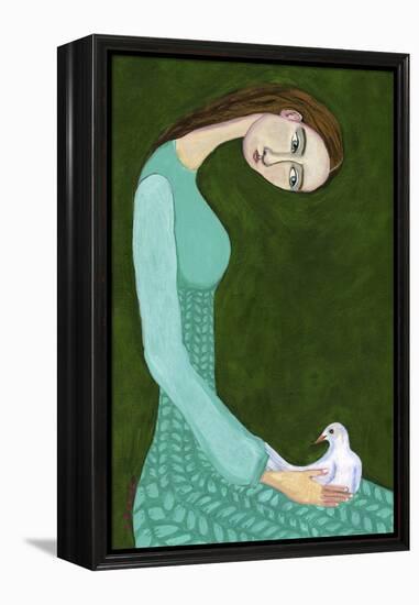 Lady Sitting with White Dove Bird Woman-Sharyn Bursic-Framed Premier Image Canvas