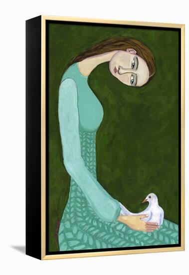 Lady Sitting with White Dove Bird Woman-Sharyn Bursic-Framed Premier Image Canvas