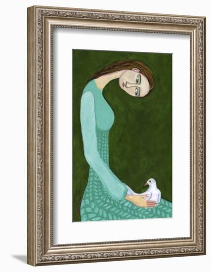 Lady Sitting with White Dove Bird Woman-Sharyn Bursic-Framed Photographic Print