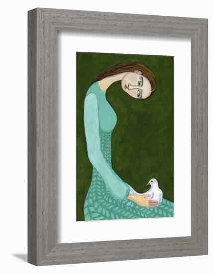 Lady Sitting with White Dove Bird Woman-Sharyn Bursic-Framed Photographic Print
