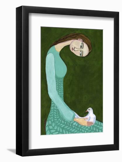 Lady Sitting with White Dove Bird Woman-Sharyn Bursic-Framed Photographic Print