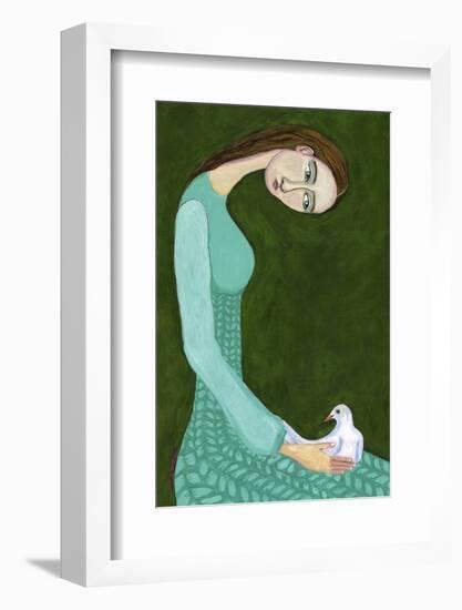 Lady Sitting with White Dove Bird Woman-Sharyn Bursic-Framed Photographic Print