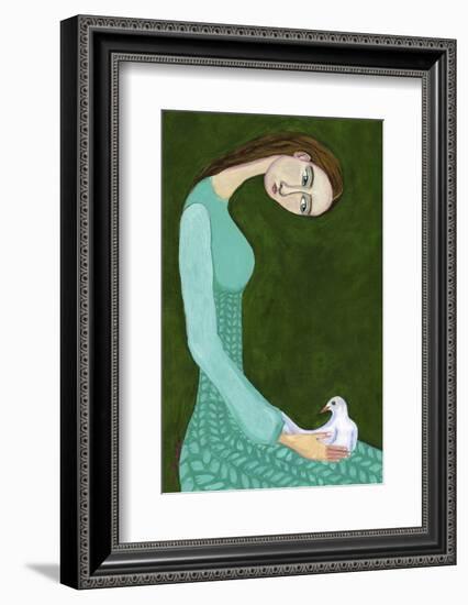 Lady Sitting with White Dove Bird Woman-Sharyn Bursic-Framed Photographic Print