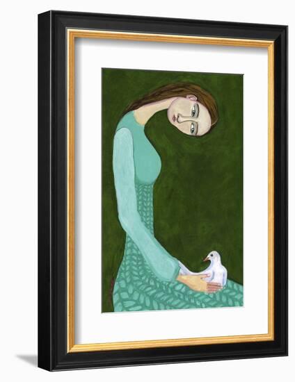 Lady Sitting with White Dove Bird Woman-Sharyn Bursic-Framed Photographic Print