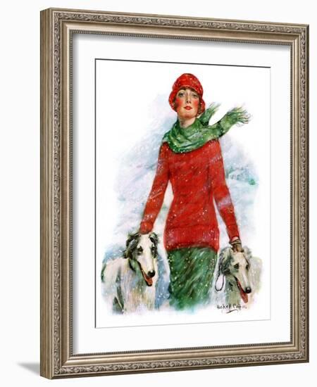 "Lady Walking Dogs in Snow,"December 11, 1926-William Haskell Coffin-Framed Giclee Print