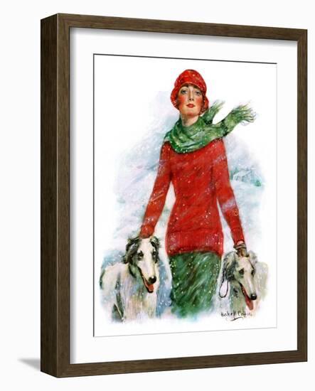 "Lady Walking Dogs in Snow,"December 11, 1926-William Haskell Coffin-Framed Giclee Print