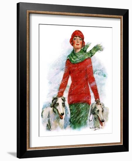 "Lady Walking Dogs in Snow,"December 11, 1926-William Haskell Coffin-Framed Giclee Print