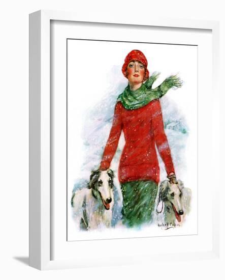 "Lady Walking Dogs in Snow,"December 11, 1926-William Haskell Coffin-Framed Giclee Print