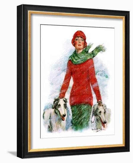 "Lady Walking Dogs in Snow,"December 11, 1926-William Haskell Coffin-Framed Giclee Print