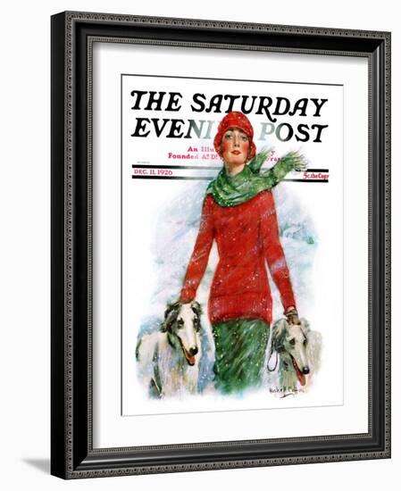 "Lady Walking Dogs in Snow," Saturday Evening Post Cover, December 11, 1926-William Haskell Coffin-Framed Giclee Print