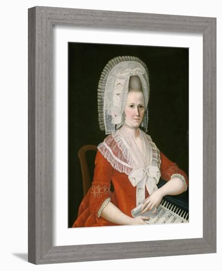 Lady Wearing a Large White Cap, c.1780-American School-Framed Giclee Print