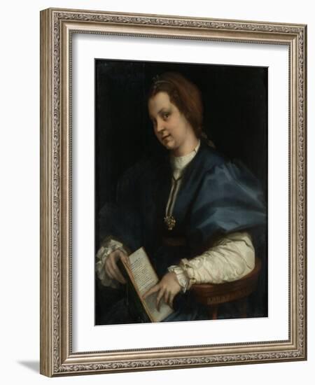 Lady with a Book of Petrarch's Rhyme, 1528-Andrea del Sarto-Framed Giclee Print