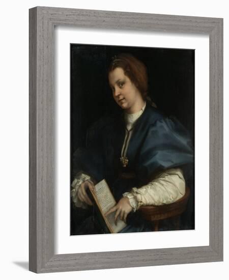 Lady with a Book of Petrarch's Rhyme, 1528-Andrea del Sarto-Framed Giclee Print