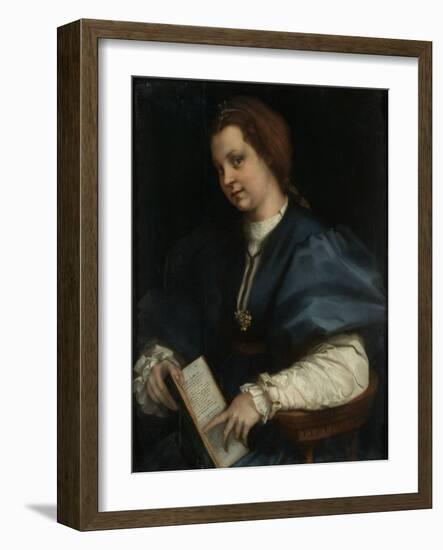 Lady with a Book of Petrarch's Rhyme, 1528-Andrea del Sarto-Framed Giclee Print