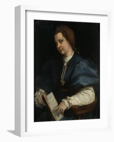 Lady with a Book of Petrarch's Rhyme, 1528-Andrea del Sarto-Framed Giclee Print