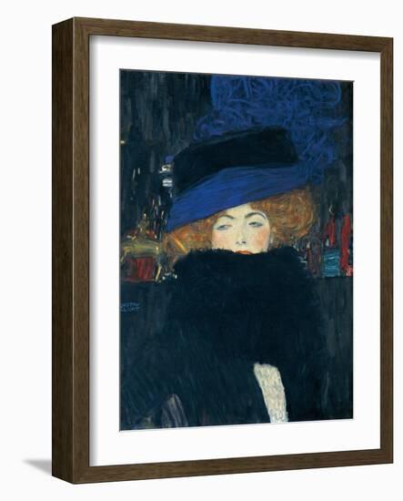 Lady with a Hat and a Feather Boa-Gustav Klimt-Framed Giclee Print