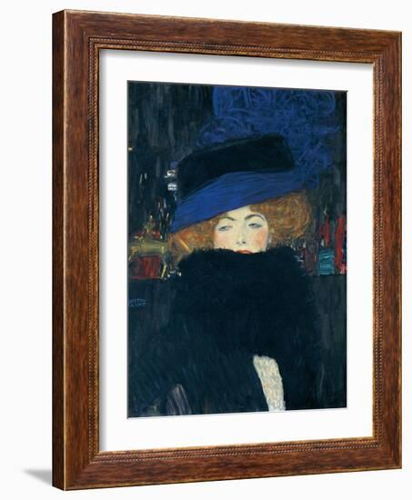 Lady with a Hat and a Feather Boa-Gustav Klimt-Framed Giclee Print